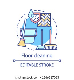 Floor cleaning concept icon. Additional cleanup service idea thin line illustration. Laminate mopping. Parquet sweeping. Apartment, office cleaning. Vector isolated outline drawing. Editable stroke