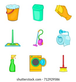 Floor cleaning icon set. Cartoon set of 9 floor cleaning vector icons for web design isolated on white background