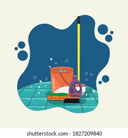 Floor cleaning Tools vector illustration