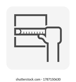 Floor construction vector icon. Consist of measuring tape, ceramic tile and tiler. That hand tool,  construction material and worker to install, laying, repair, renovation in bathroom, kitchen of home