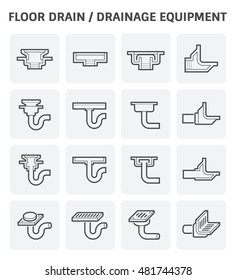 Floor drain or drainage equipment vector icon set.