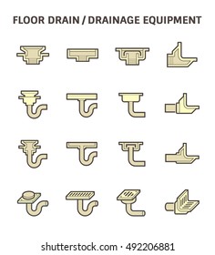 Floor drain or drainage equipment vector icon set.