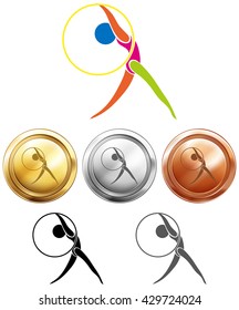 Floor exercise with hoop and three medals illustration