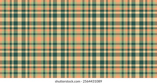 Floor fabric textile seamless, variety check pattern texture. Painting plaid background vector tartan in orange and teal colors palette.