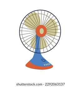 Floor fan. Air cooling device isolated on white background. Fan, household appliance with rotating blades for air conditioning. Vector illustration