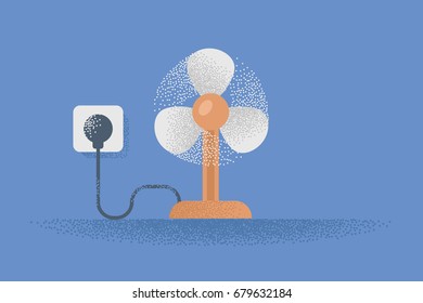 Floor fan plugged into the outlet, flat vector illustration