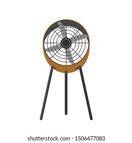 Floor fan realistic vector illustration. Electrical ventilator, blower with spinning propeller. Summer hot air cooling tool isolated on white background. Weather control appliance. Air conditioner.