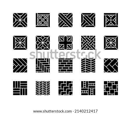 Floor finishing material flat line icons set. Floor from timber such as parquet, laminate, plank and hardwood. Simple flat vector illustration for web site or mobile app.