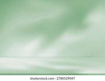 Floor Green Background With Texture, 3D Banner For Kitchen, Soft Light In Spa Wall Interior, Beauty Template For Luxury Presentation, Desk Environment, Product Display Mockup And Copy Space