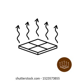 Floor heating icon. Warm floor symbol. House interior surface 3D tiles with heat up arrows. Adjustable line width.