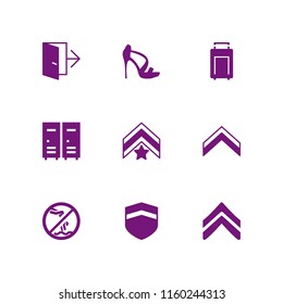 floor icon. 9 floor set with closet, swimming pool, exit and suitcase vector icons for web and mobile app