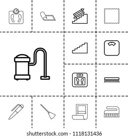 Floor icon. collection of 13 floor outline icons such as vacuum cleaner, clean brush, stairs, plan, broom, carpet. editable floor icons for web and mobile.