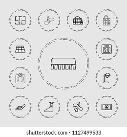Floor icon. collection of 13 floor outline icons such as escalator down, plan, salon hair dryer, foot carpet, move on map. editable floor icons for web and mobile.