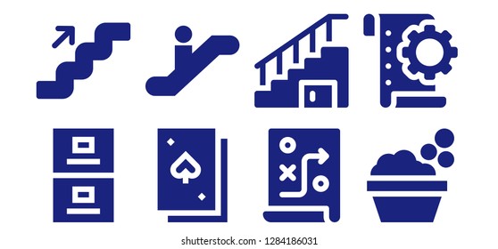  floor icon set. 8 filled floor icons. Simple modern icons about  - Filing cabinet, Stairs, Deck, Escalator, Planning, Washbowl