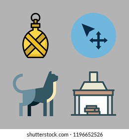floor icon set. vector set about cat, move, fireplace and canteen icons set.