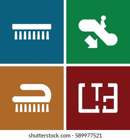 floor icons set. Set of 4 floor filled icons such as escalator down, clean brush