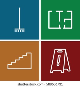 floor icons set. Set of 4 floor outline icons such as broom, wet floor, plan