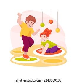 Floor interactive games isolated cartoon vector illustration. Interactive floor projection for kids, gesture game, children jumping, indoor virtual playground, leisure time vector cartoon.