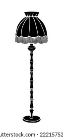Floor lamp black silhouette object on white background. Vintage old lamp. Vector illustration