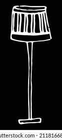 floor lamp for doodles. home floor lamp, with a pattern of lines drawn in the style of a doodle with an isolated white line on black for a label design template, signage