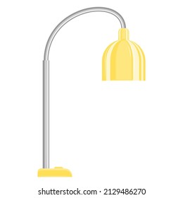 Floor lamp for home, office. Hanging large yellow semicircular lampshade. Lampshade design for floor lamp, fashionable interior. Vector icon, multicolored, cartoon, complex flat, isolated