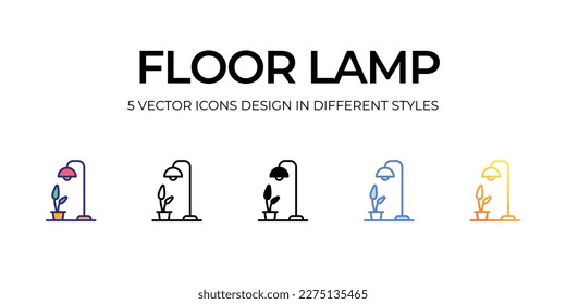 diseño de icono de lámpara de piso en estilo Cinco con pulsación editable. Línea, Sólido, Línea plana, Color de tono Duo y Línea de degradado de color. Adecuado para diseño de páginas Web, aplicaciones móviles, UI, UX y GUI.