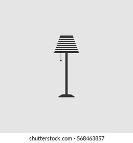 Floor lamp icon flat. Black pictogram on grey background. Vector illustration symbol
