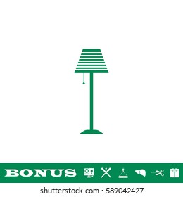 Floor lamp icon flat. Green pictogram on white background. Vector illustration symbol and bonus button