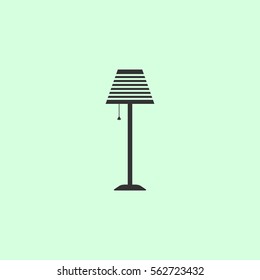 Floor lamp icon flat. Grey vector symbol on green background