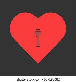 Floor lamp icon flat. Simple pictogram on heart background. Vector illustration symbol