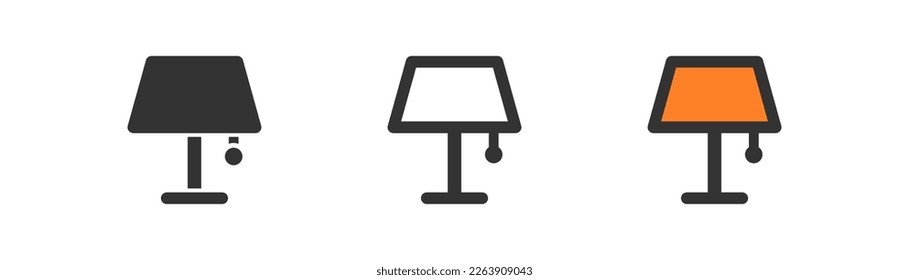 Floor lamp icon on light background. Home interior symbol. Lampshade, reading book, bedroom, desk lamp, modern . Outline, flat and colored style. Flat design. 