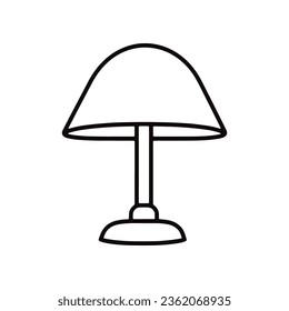 Floor lamp icon. Floor lamp with round lampshade on base, isolated on white background. Vector illustration.