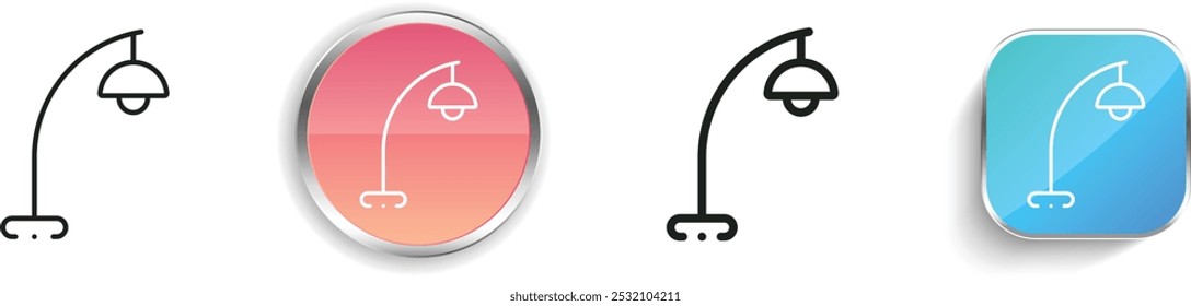 Icono de la lámpara de pie. Diseño de estilo lineal delgado, regular y de Botón aislado sobre fondo blanco