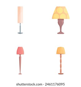 Floor lamp icons set cartoon vector. Floor torchere with various lampshade. Home illumination and decor element