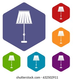 Floor lamp icons set hexagon isolated vector illustration