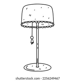 Floor lamp with lampshade in hand drawn doodle style. Vector illustration isolated on white background.