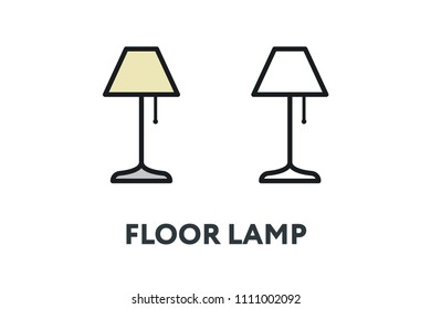 Floor Lamp Light Bulb. Interior Furniture Concept. Minimal Color Flat Line Outline Stroke Icon.