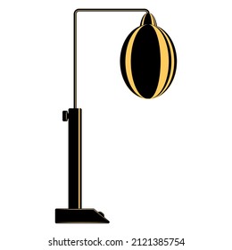 Floor lamp, lighting equipment at home. Large spherical lampshade on a thin corner stand. Floor lamp for the room. Lampshade design, stylish interior. Vector icon, flat, black, yellow, isolated