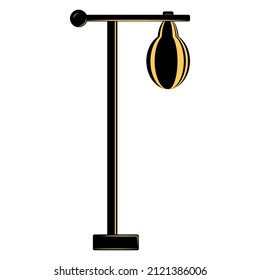 Floor lamp, lighting equipment at home. T-shaped stand, pear-shaped lampshade. Floor lamp for the room. Lampshade design, stylish interior. Vector icon, flat, black, yellow, isolated