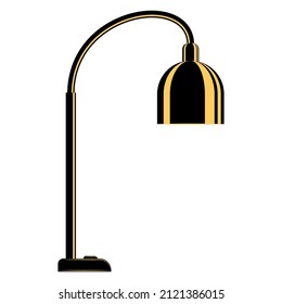 Floor lamp, lighting equipment at home. Hanging large lampshade. Floor lamp for the room. Lampshade design, stylish interior. Vector icon, flat, black, yellow, isolated