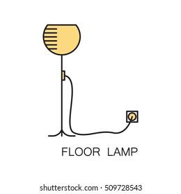 Floor lamp line icon. High quality outline vector pictogram on the topic of Floor lamp . Color line elements for web design or mobile app, logo, company's visit card, etc. Vector button EPS 10.