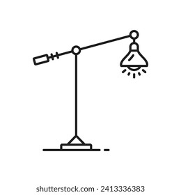 Floor lamp line icon, home lighting and light fixture in outline vector. Reading lamp or room uplighter with lightbulb and lampshade, line pictogram of lighting fixture for interior design element