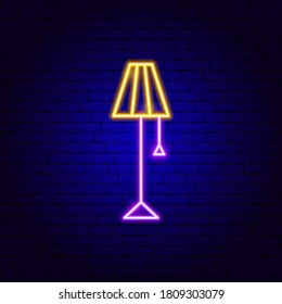 Floor Lamp Neon Sign. Vector Illustration of Light Promotion.