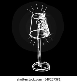 Floor lamp on black background. Free hand drawn. Vector illustration.