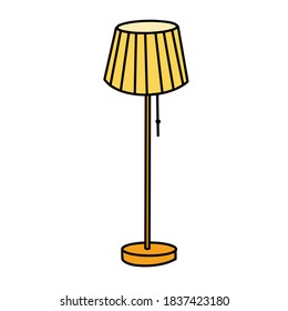 lámpara de suelo sobre un tallo alto con una lámpara redonda y una gran burbuja, ilustración vectorial sobre un fondo blanco aislado. Estilo Doodle.