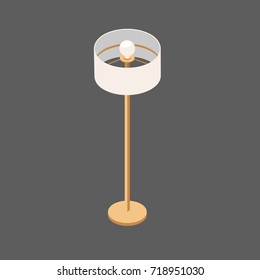 Floor Lamp on a Long Stalk. Floor lamp with Round Shade. Vector Lamp for the Living Room. Illustration of an isometric view in isolation from the background