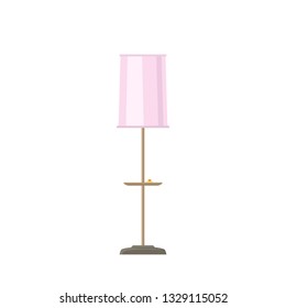 Floor Lamp With Pink Lamp Shade Isolated On White Background, Vector Illustration