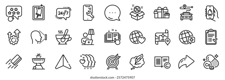 Floor lamp, Ranking star and Holiday presents line icons pack. Share, Message, Paper plane icons. Archery, Seo gear, Friends world web icon. Vector