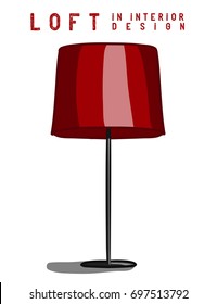 Floor lamp in red color. Loft in interior design eps 10 illustration