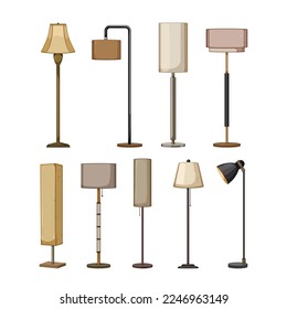 floor lamp set cartoon. light home, modern decor, office furniture, decoration object, interior floor lamp vector illustration